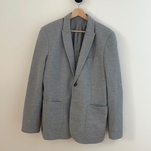 Gray elbow patch two button blazer